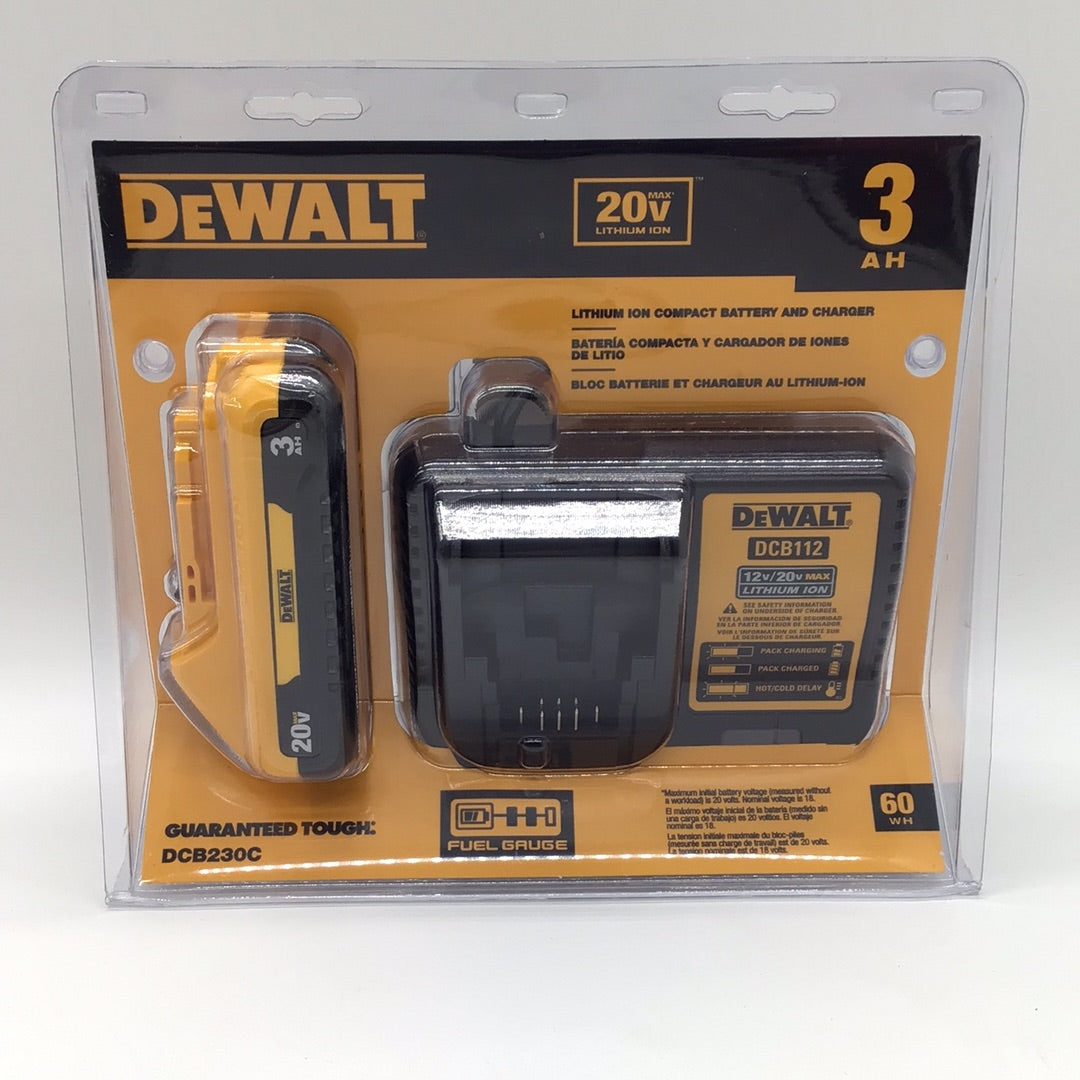 DeWALT 20V MAX Lithium Ion Compact Battery Pack 3.0Ah with Charger